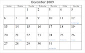 December 2009 Calendar