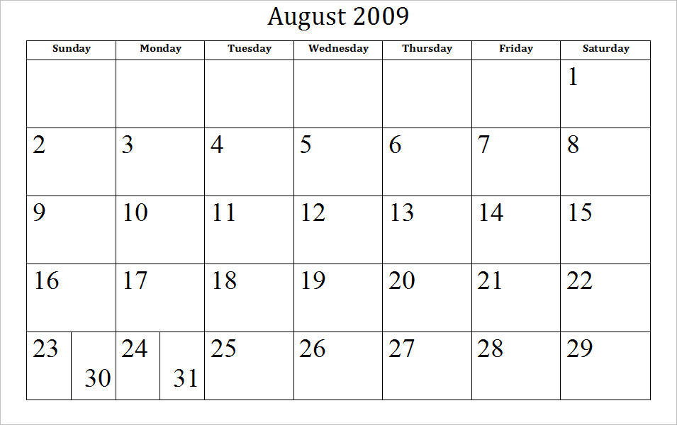 august calendars 2011. Blank August Calendar
