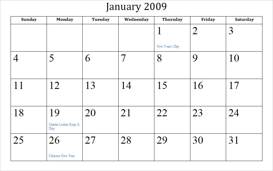 Blank January Calendar