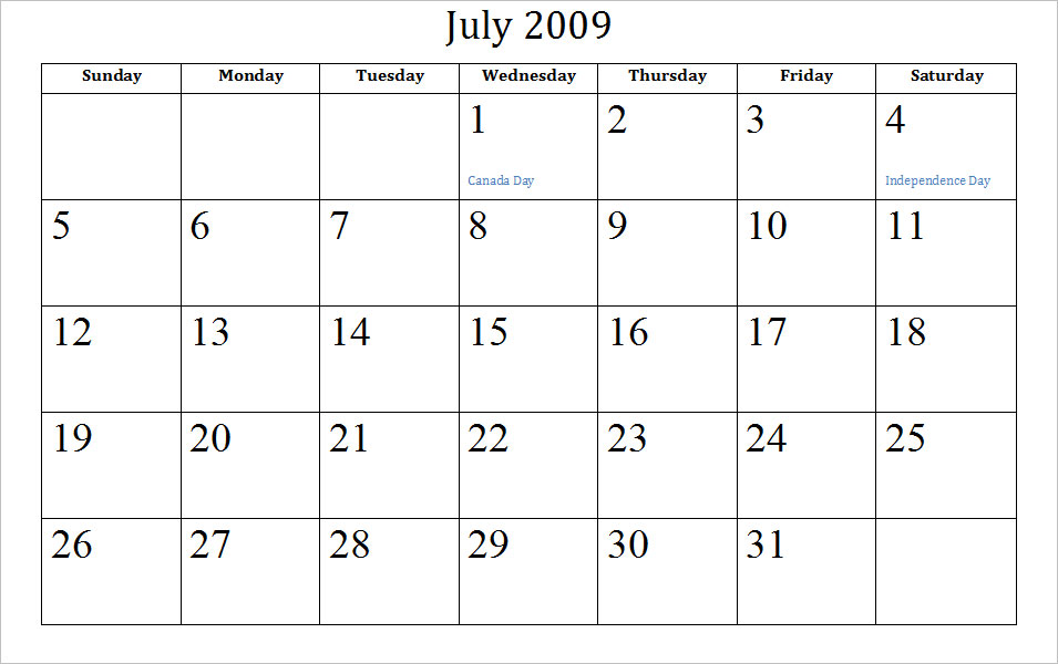 july 2010 calendar printable