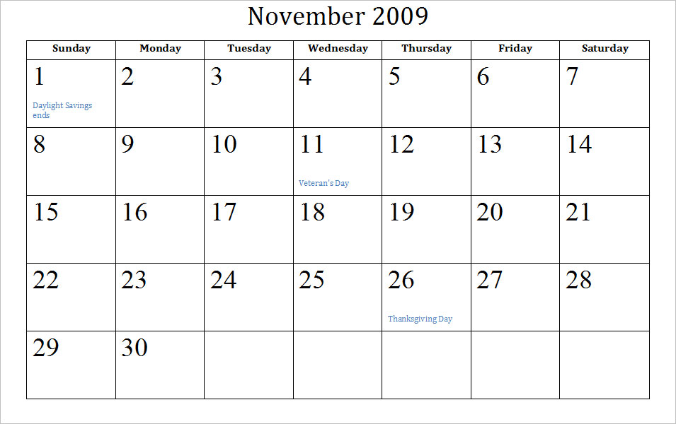 calendar november 2011. Blank November Calendar