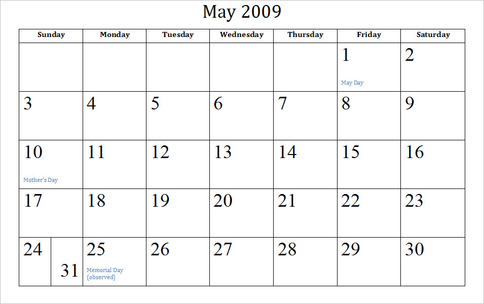 May 2011 Calendar