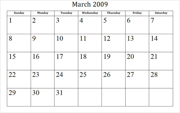 Printable March Calendar