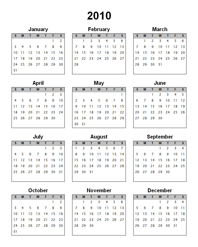 calendar 2010 printable. 2010 Calendar