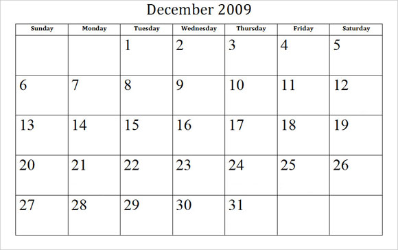Printable December Calendar