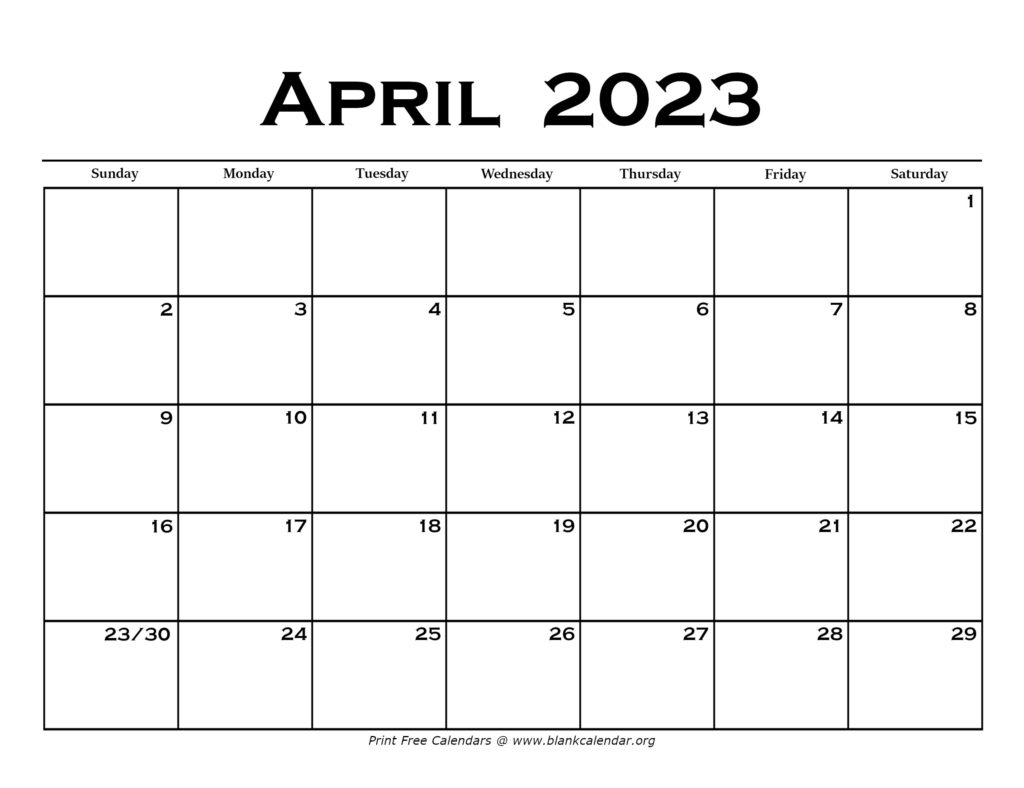 Printable April 2023 Calendar