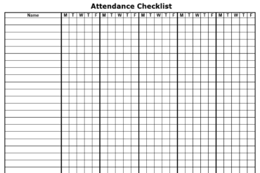 Attendance Checklist Calendar