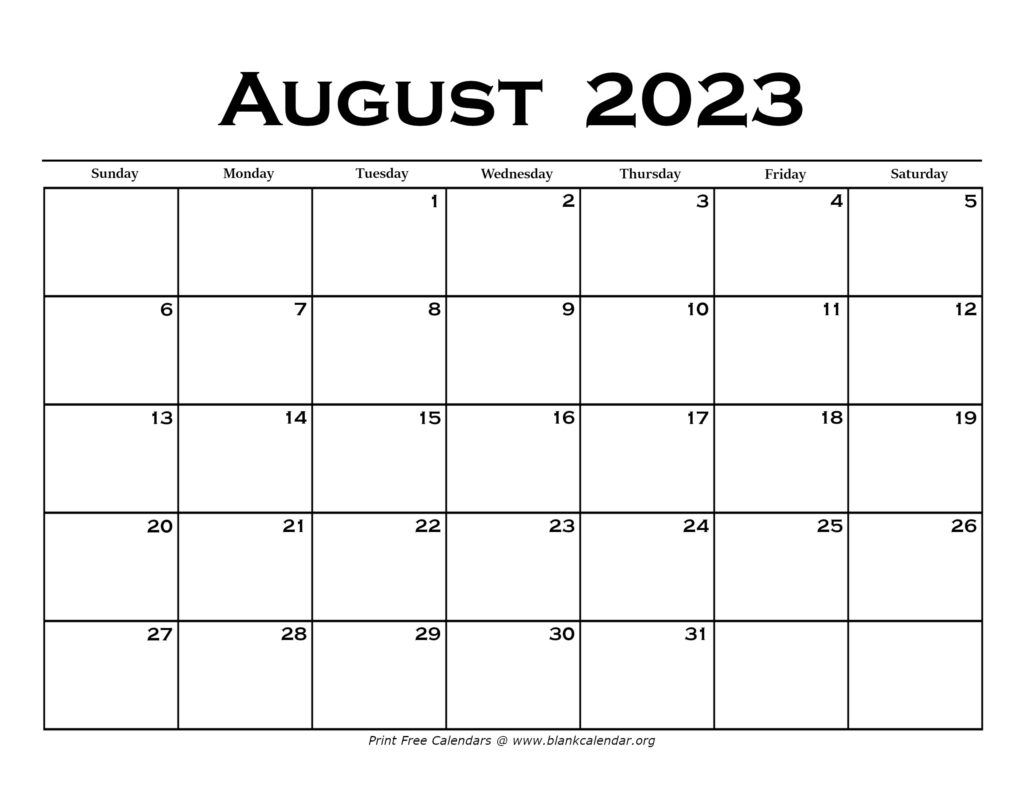 August 2023 Calendar