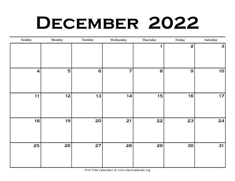 Printable December Calendars – Blank Calendar