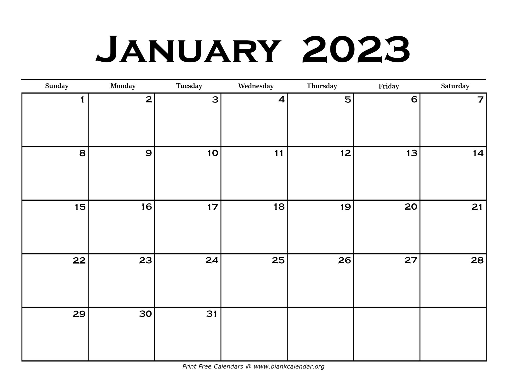 January 2023 Calendar Blank Calendar