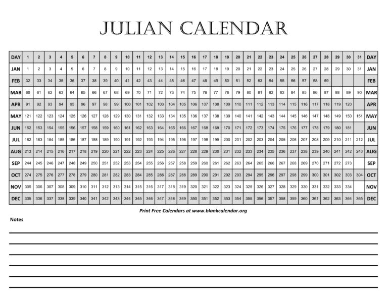 Julian Calendar Blank Calendar