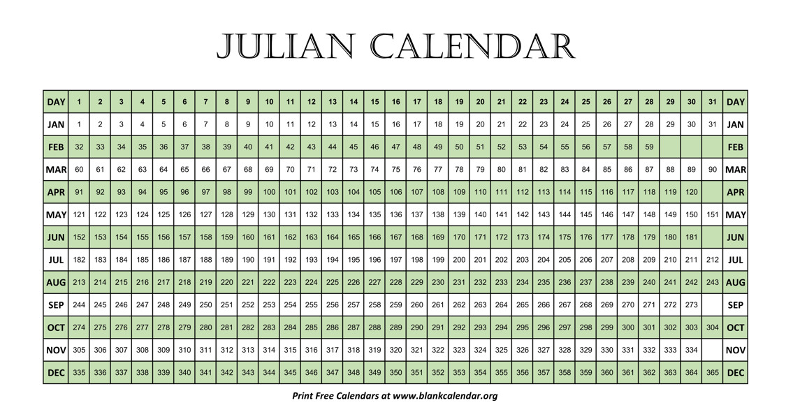 Julian Calendar Blank Calendar