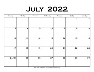 July 2022 Calendar