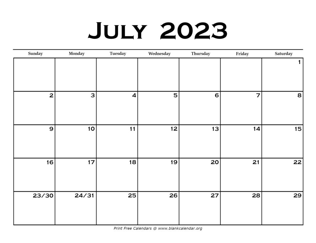July 2023 Calendar Blank Calendar