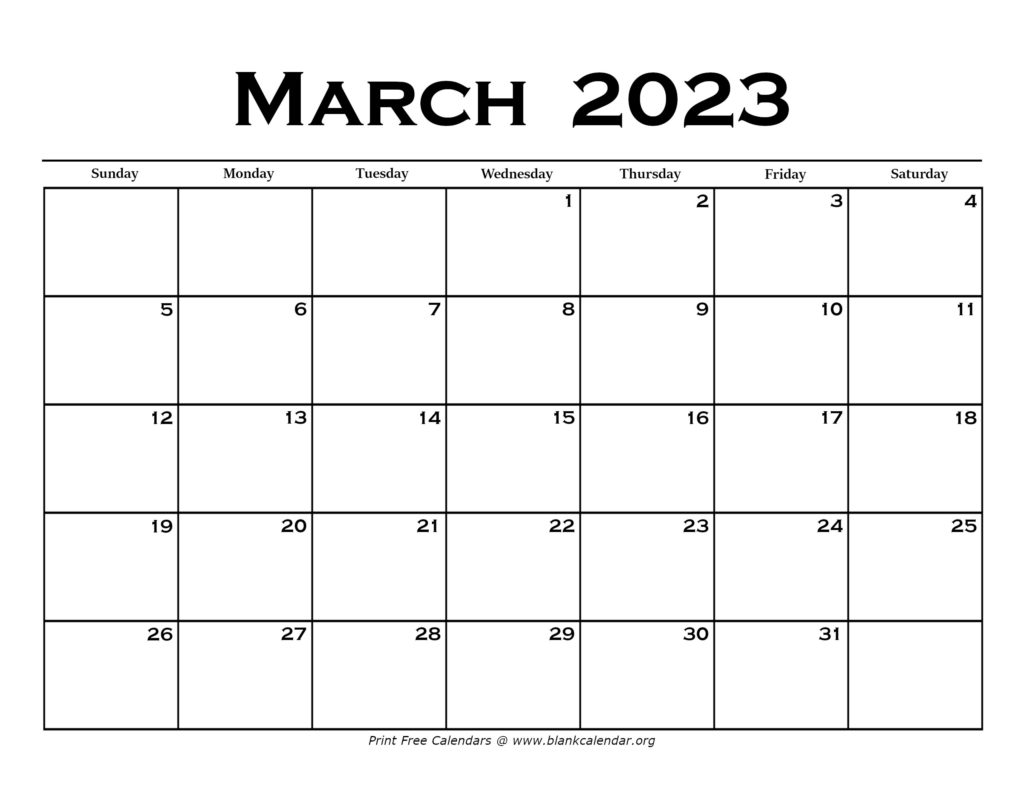 Printable March 2023 Calendar