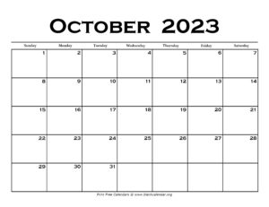 October 2023 Calendar