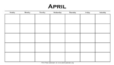 Printable April Calendar