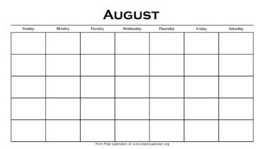 Printable August Calendar