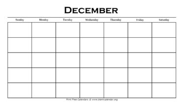 Printable December Calendar