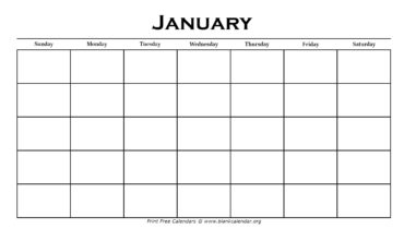 Printable January Calendar