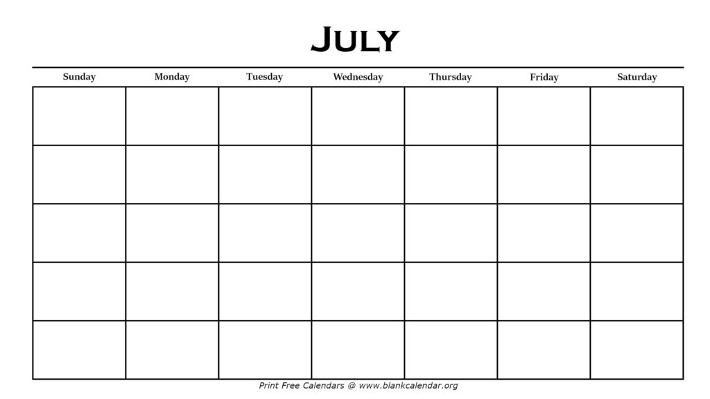 Printable july calendars blank calendar