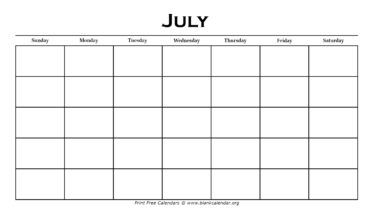 Printable July Calendar