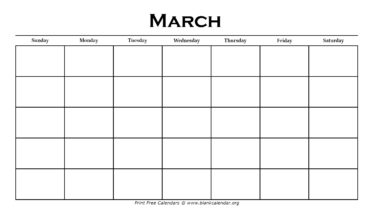 Printable March Calendar