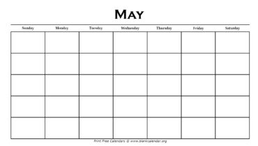 Printable May Calendar