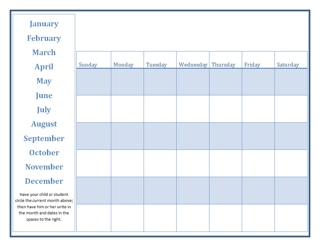 Blank Preschool Calendar